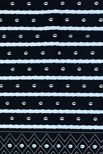 African Print Fabric/ Ankara - Black, White 'Shells & Stripes' Design, YARD or WHOLESALE