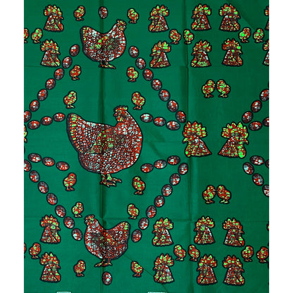 African Print Fabric/ Ankara - Green, Brown, 'Chicken or the Egg,’ 1 YARD