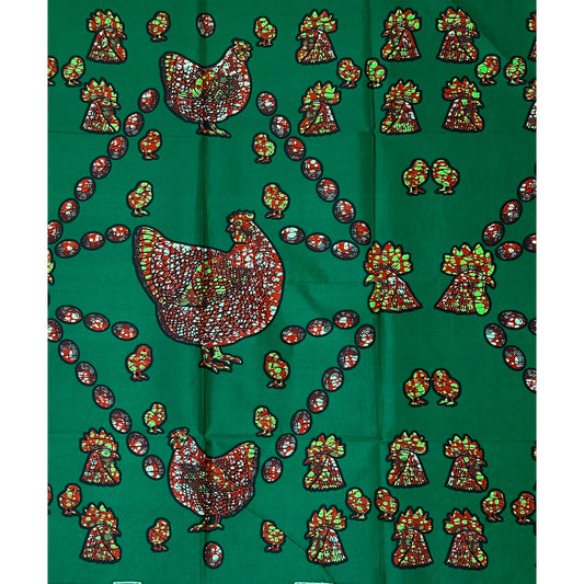 African Print Fabric/ Ankara - Green, Brown, 'Chicken or the Egg,’ 1 YARD