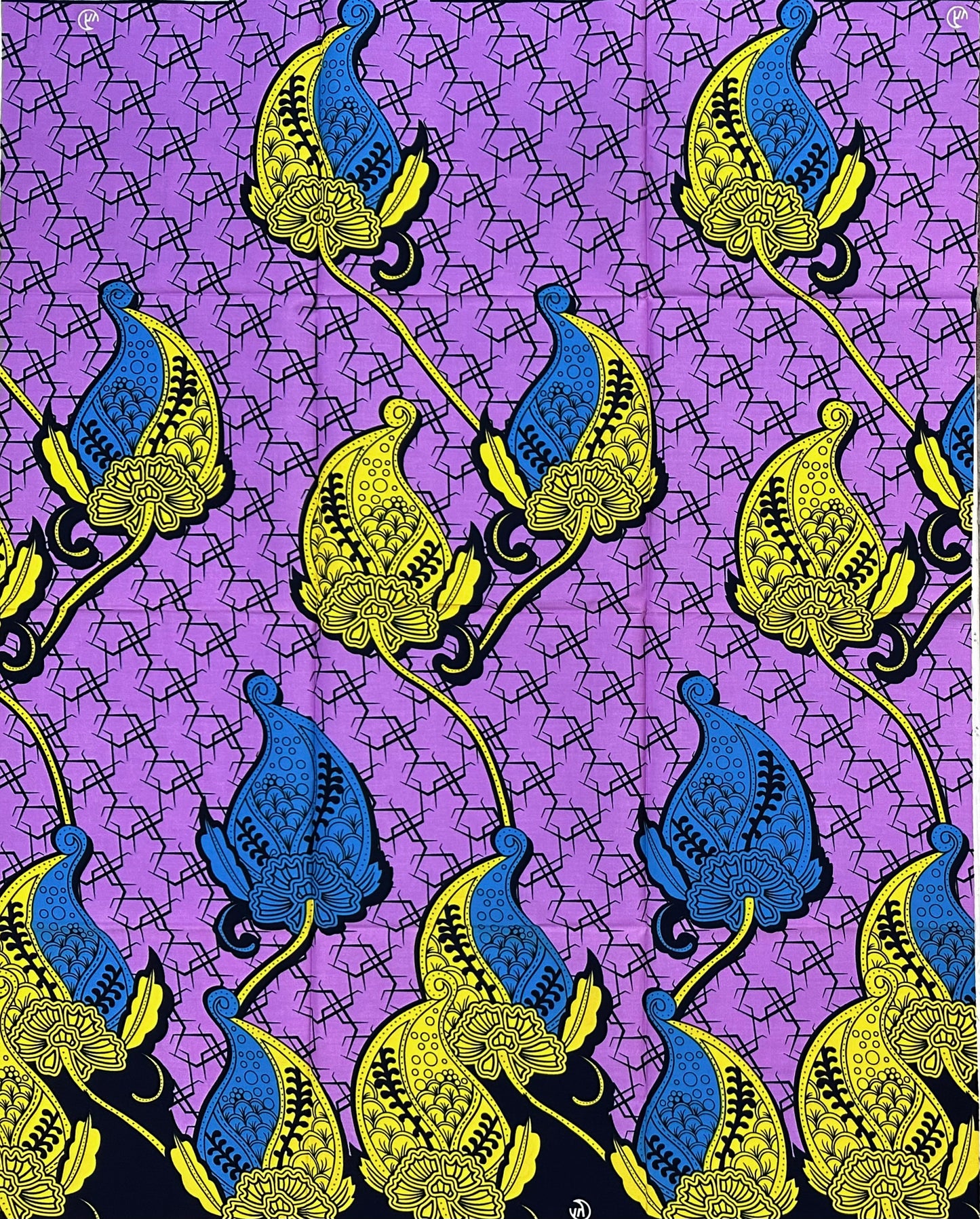 African Print Fabric/Ankara - Purple, Yellow, Blue “Spirit of Oyo" Design, 1 Yard