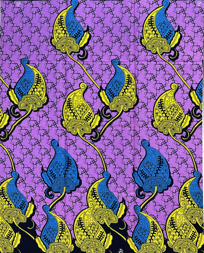 African Print Fabric/Ankara - Purple, Yellow, Blue “Spirit of Oyo" Design, 1 Yard