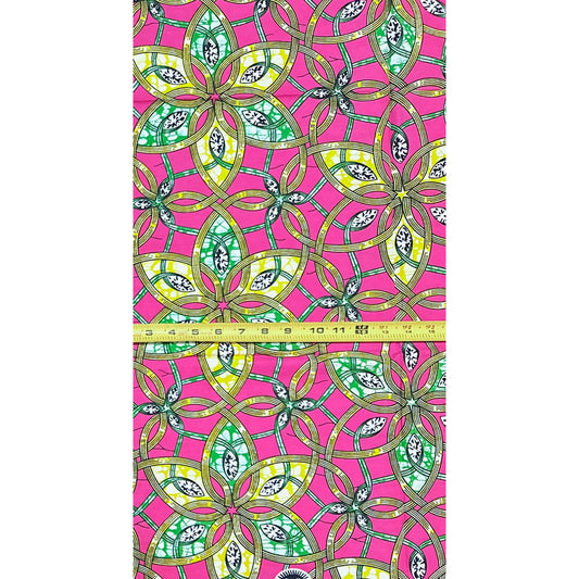 African Print Fabric/ Ankara - Pink, Green, Yellow ‘Hot Girl Geometry' Design, YARD