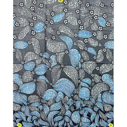 African Print Fabric/Ankara - Gray, Blue "River Season" Design, 1 Yard