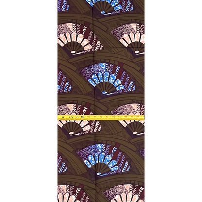 African Print Fabric/ Ankara - Brown, Blue, Pink, Purple "Midnight Fan Society " Design, Yard