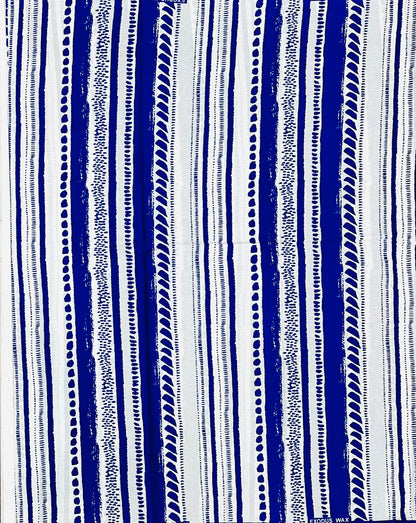 African Print Fabric/ Ankara - Blue, White 'Salt & Story', Yard or Wholesale