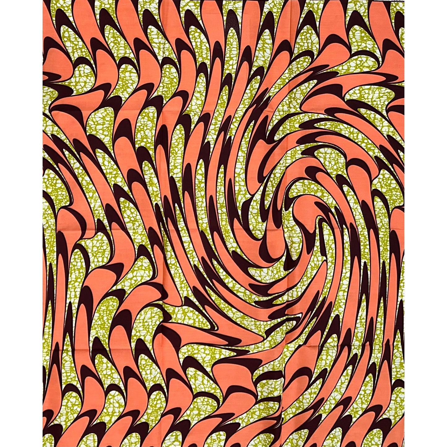 African Print Fabric/ Ankara - Coral, Brown ‘Swirling Waters' Design, 1 YARD