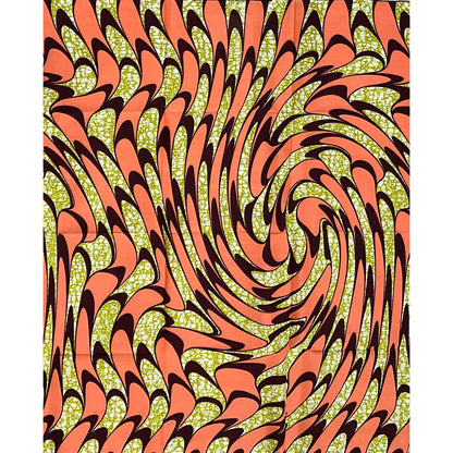 African Print Fabric/ Ankara - Coral, Brown ‘Swirling Waters' Design, 1 YARD