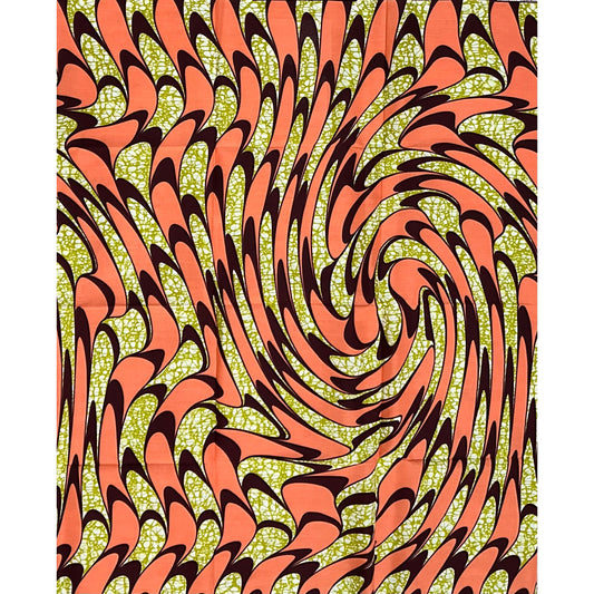 African Print Fabric/ Ankara - Coral, Brown ‘Swirling Waters' Design, 1 YARD