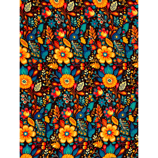 African Print Fabric/ Ankara - Navy, Orange, Yellow, Teal, Pink 'Last Song' Design, YARD or WHOLESALE