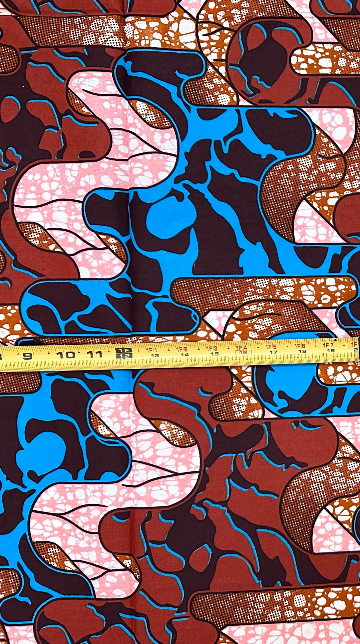 African Print Fabric/ Ankara - Brown, Blue, Pink 'Akanba ', 1 YARD