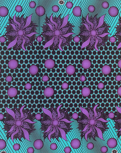 African Print Fabric/ Ankara - Purple, Turquoise, Brown 'Protect Your Peace,’ 1 YARD