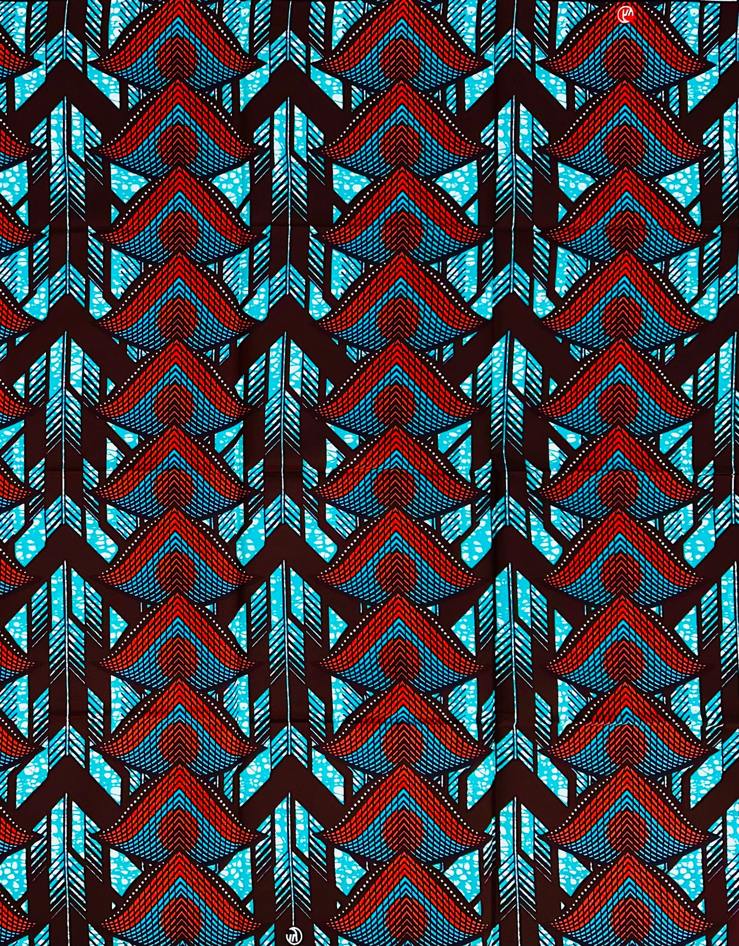 African Print Fabric/ Ankara - Teal, Dark Orange 'Kiongozi Direct' Design, YARD or WHOLESALE