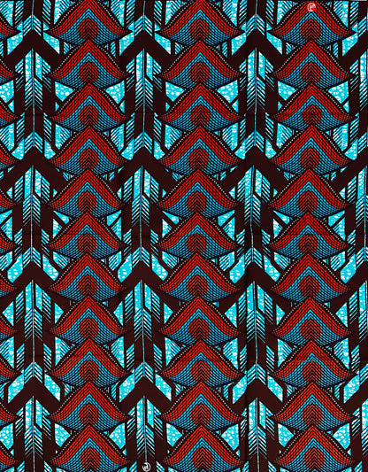 African Print Fabric/ Ankara - Teal, Dark Orange 'Kiongozi Direct' Design, YARD or WHOLESALE