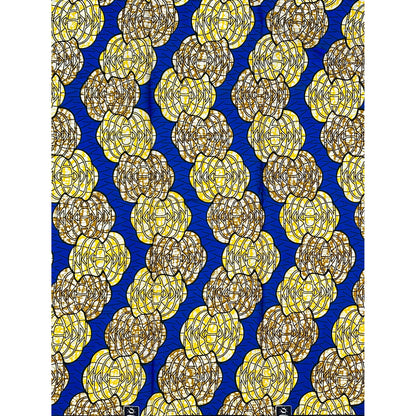 African Print Fabric/ Ankara - Blue, Yellow, Brown ‘Ọláyẹmí', ~1 YARD