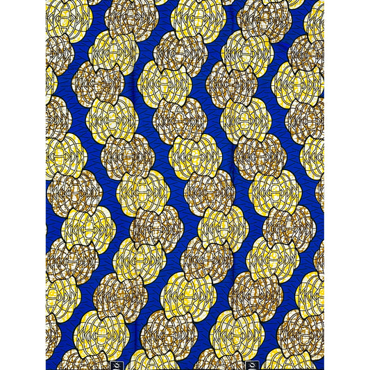 African Print Fabric/ Ankara - Blue, Yellow, Brown ‘Ọláyẹmí', ~1 YARD