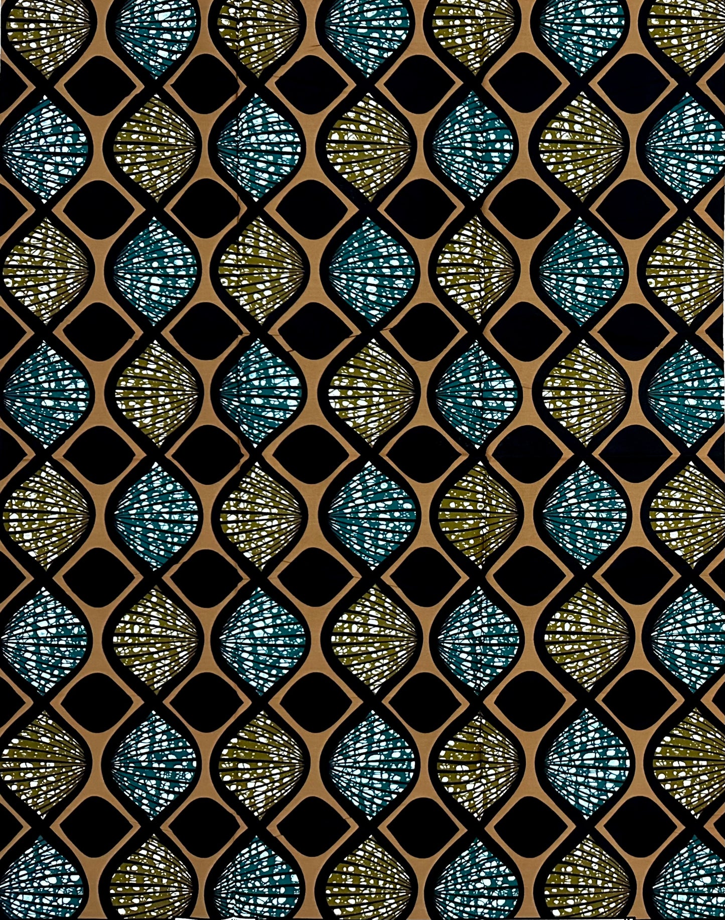 African Print Fabric/ Ankara - Brown, Teal 'Reed Song', 1 Yard