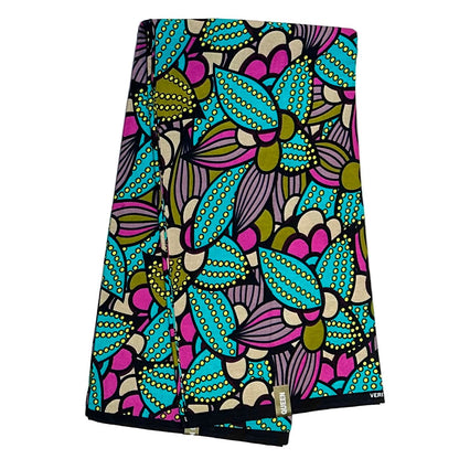 African Print Fabric/ Ankara - Purple, Teal, Green, Gray 'Asha Garden' Design, YARD or WHOLESALE