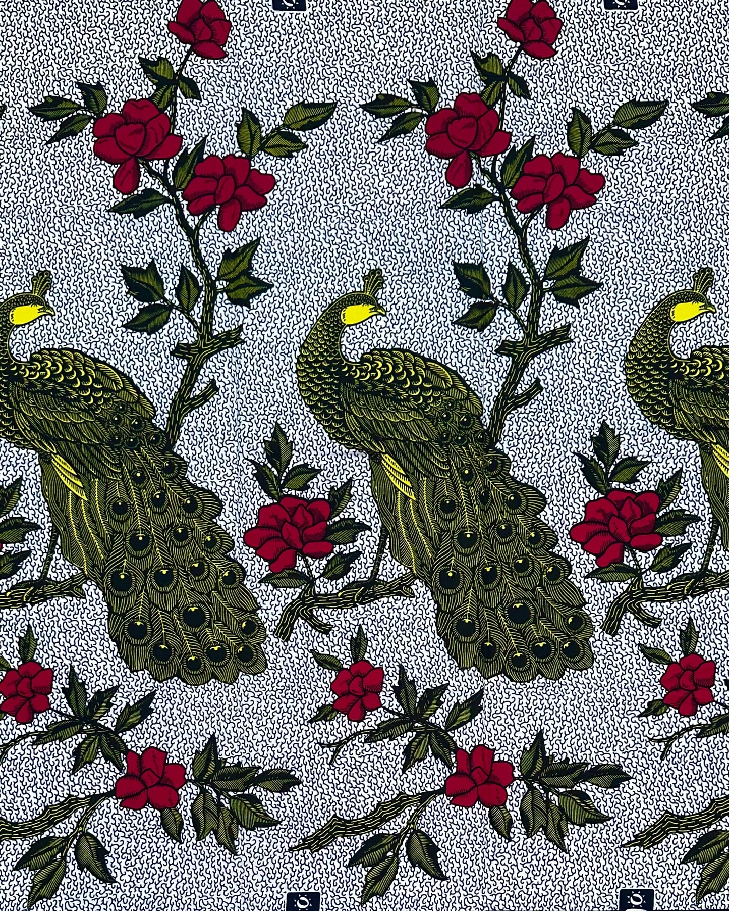 African Print Fabric/Ankara - Red, Yellow "Peacockin’" Design, Yard
