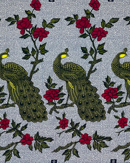 African Print Fabric/Ankara - Red, Yellow "Peacockin’" Design, Yard