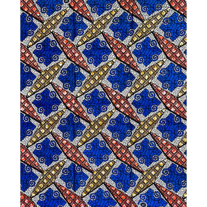 African Print Fabric/ Ankara - Blue, Brown, Orange 'Efunrin,’ 1 YARD