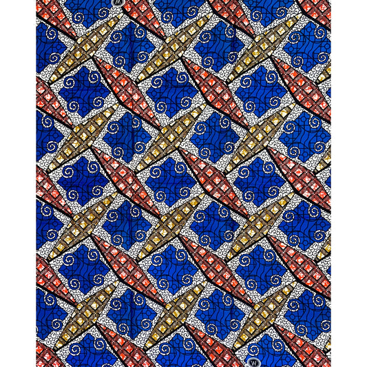 African Print Fabric/ Ankara - Blue, Brown, Orange 'Efunrin,’ 1 YARD