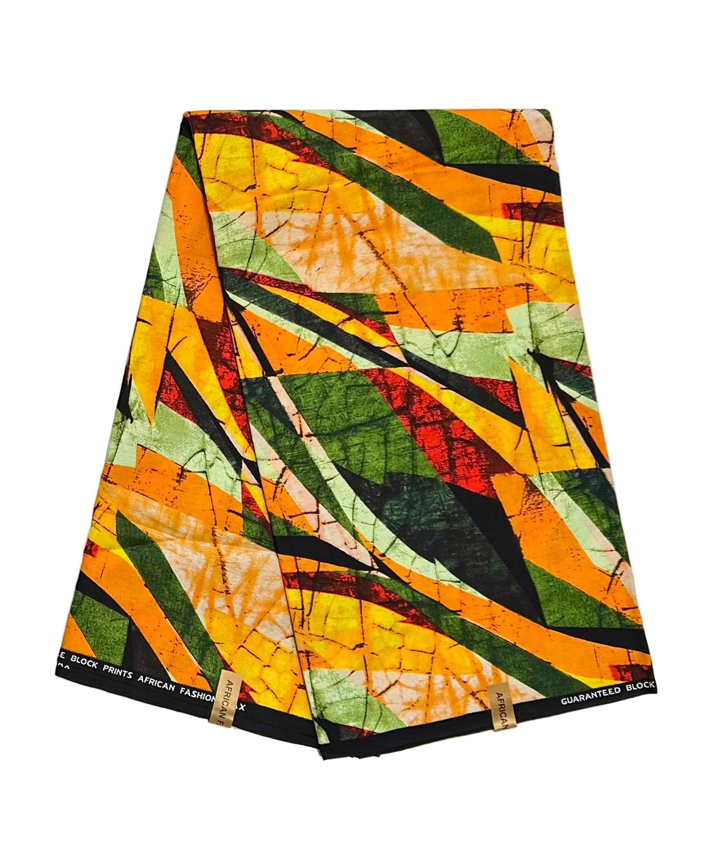 African Print Fabric/ Ankara - Marigold, Orange, Green, Red 'Lyrical' Design, YARD or WHOLESALE