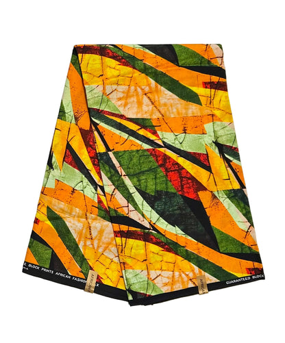 African Print Fabric/ Ankara - Marigold, Orange, Green, Red 'Lyrical' Design, YARD or WHOLESALE