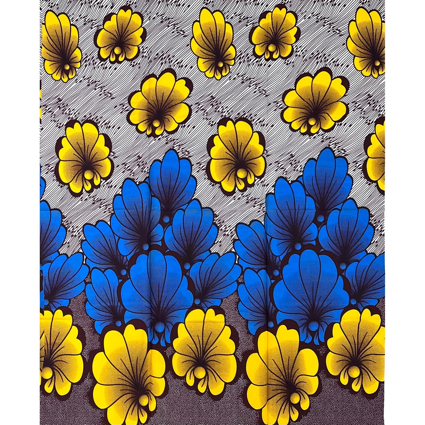 African Print Fabric/ Ankara - Blue, Yellow, Brown 'Sun of Sankofa', 1 YARD