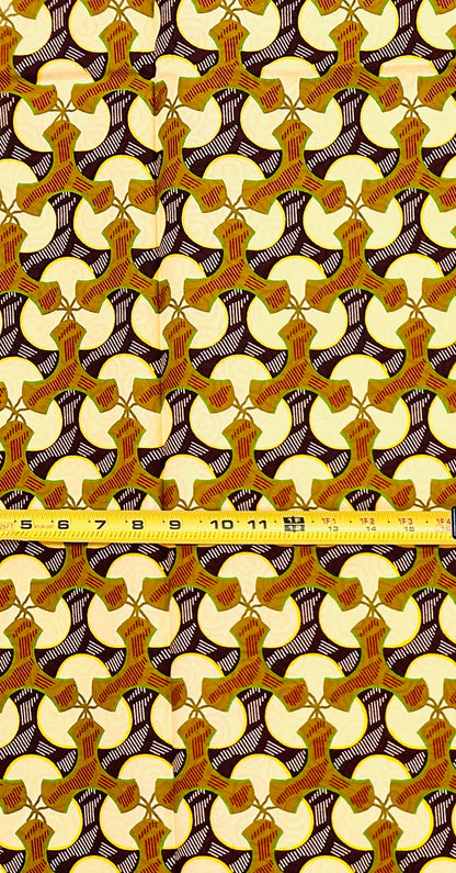 African Print Fabric/ Ankara - Cream, Green, Brown ‘The Family Treasurer' Design, YARD