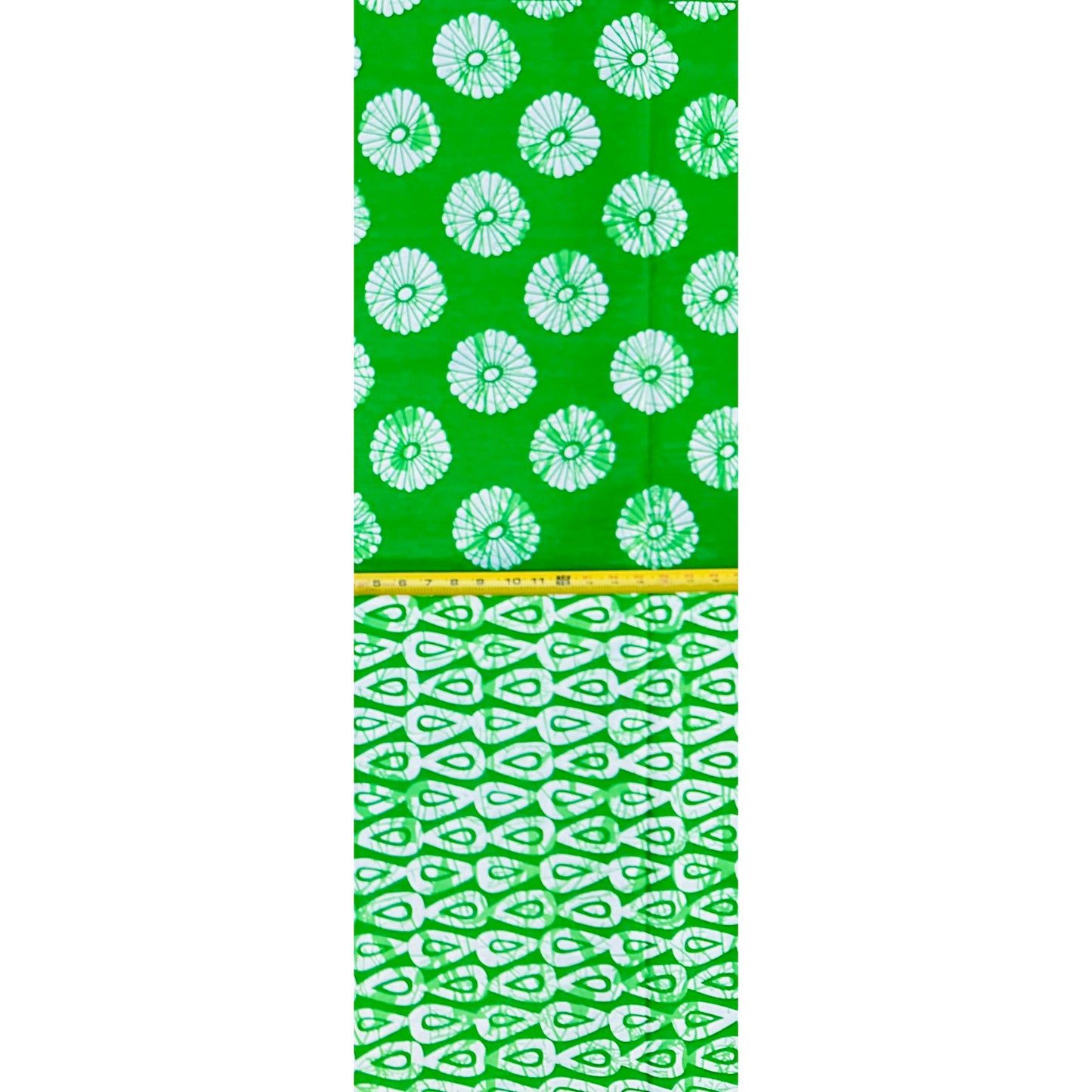 African Print Fabric/ Ankara - Green, White 'Eji’s Riddle' Design, YARD or WHOLESALE