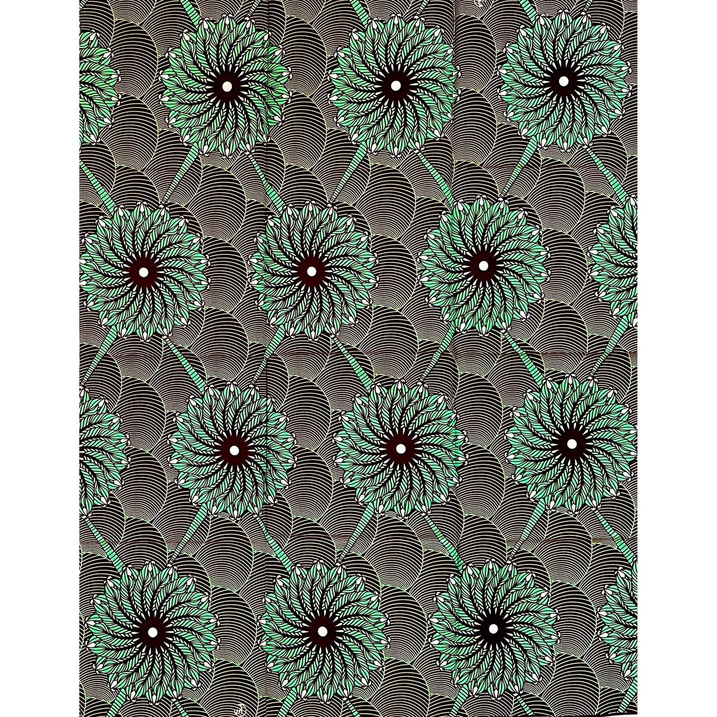 African Fabric/ Ankara - Green, Brown "Soft Roots Break Hard Ground", 1 YARD