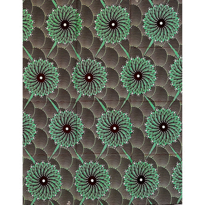 African Fabric/ Ankara - Green, Brown "Soft Roots Break Hard Ground", 1 YARD