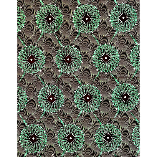 African Fabric/ Ankara - Green, Brown "Soft Roots Break Hard Ground", 1 YARD