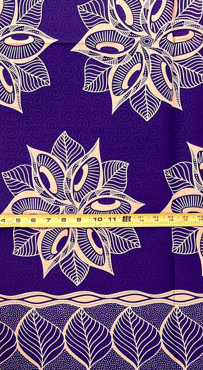 African Print Fabric/ Ankara - Purple, Beige “The Matriarch’s Seat', 1 YARD