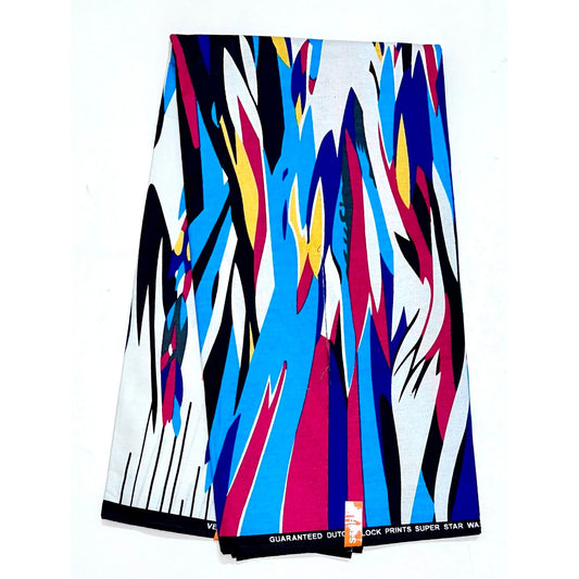 African Print Fabric/ Ankara - Blue, Magenta, Black, Beige 'Hot Pass Pepper' Design, YARD or WHOLESALE
