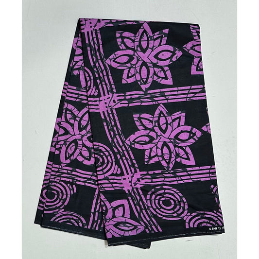 African Print Fabric/ Ankara - Black, Purple 'Fine Pass' Design, Yard or Wholesale