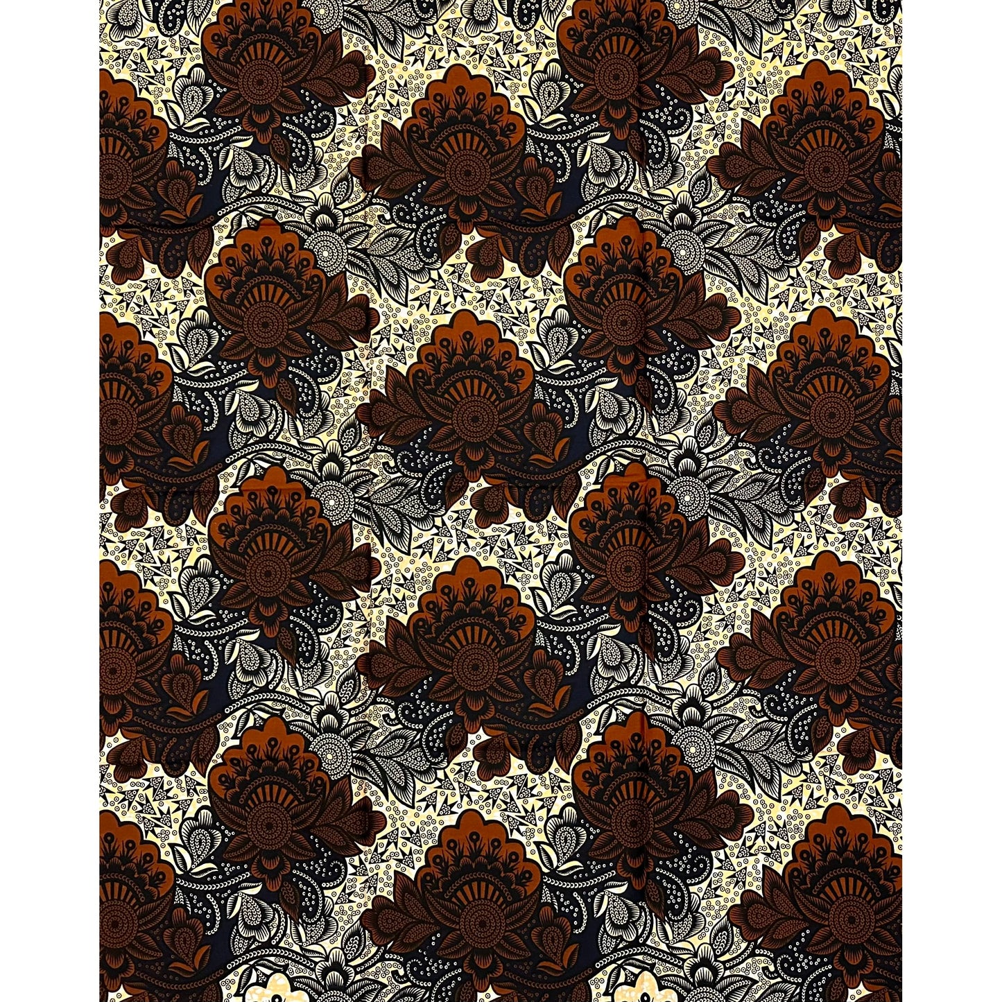 African Print Fabric/Ankara - Brown, Yellow "Mara Floris" Design