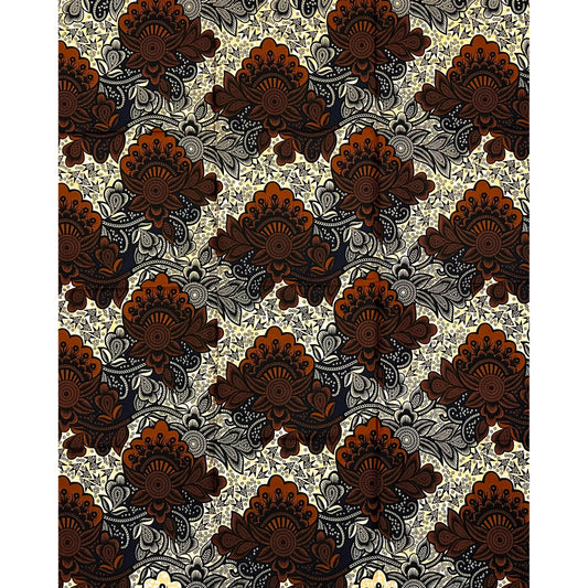African Print Fabric/Ankara - Brown, Yellow "Mara Floris" Design