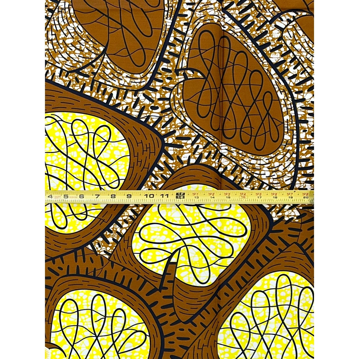 African Print Fabric/ Ankara - Brown, Yellow ‘Palmroot', ~1 YARD