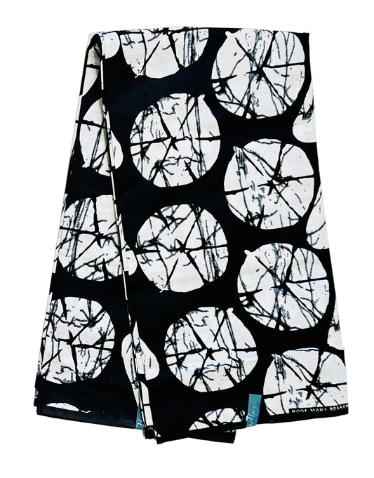 African Print Fabric/ Ankara - Black, White 'House of Sankofa' Design, YARD or WHOLESALE