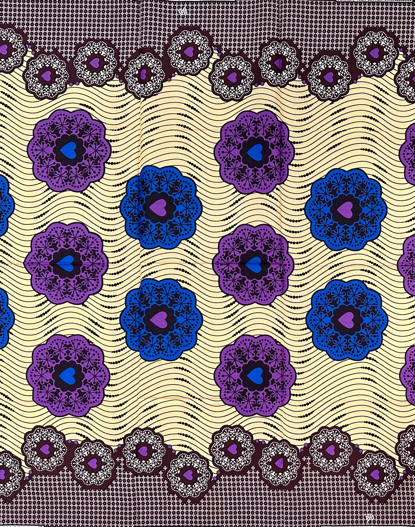 African Print Fabric/ Ankara - Purple, Blue, Beige, Brown 'Quiet Luxuries', 1 YARD