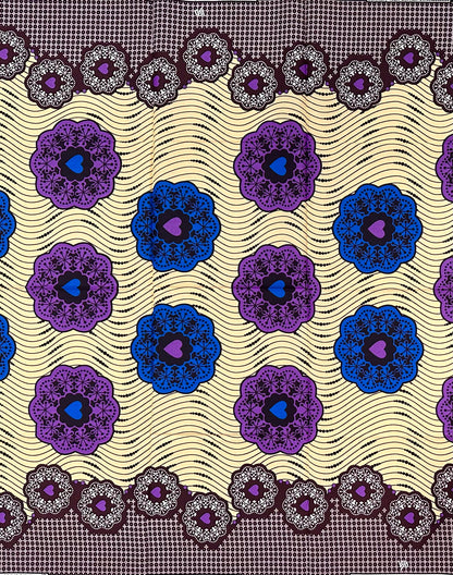 African Print Fabric/ Ankara - Purple, Blue, Beige, Brown 'Quiet Luxuries', 1 YARD
