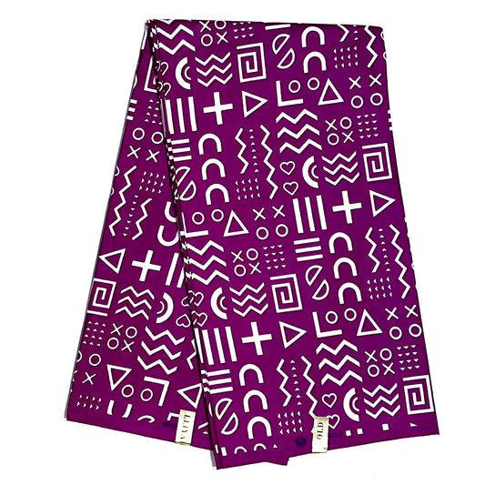 African Print Fabric/ Ankara - Purple, White 'Kírin' Design, YARD or WHOLESALE