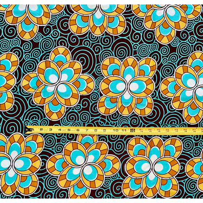 African Print Fabric/ Ankara - Blue, Brown, Beige "Moctar" Design, Yard
