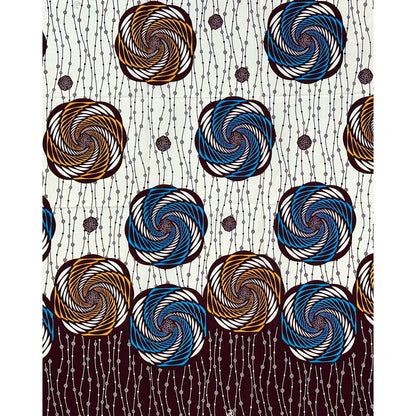 African Print Fabric/ Ankara - Cream, Blue, Brown 'Mzunguko Royale,’ 1 YARD