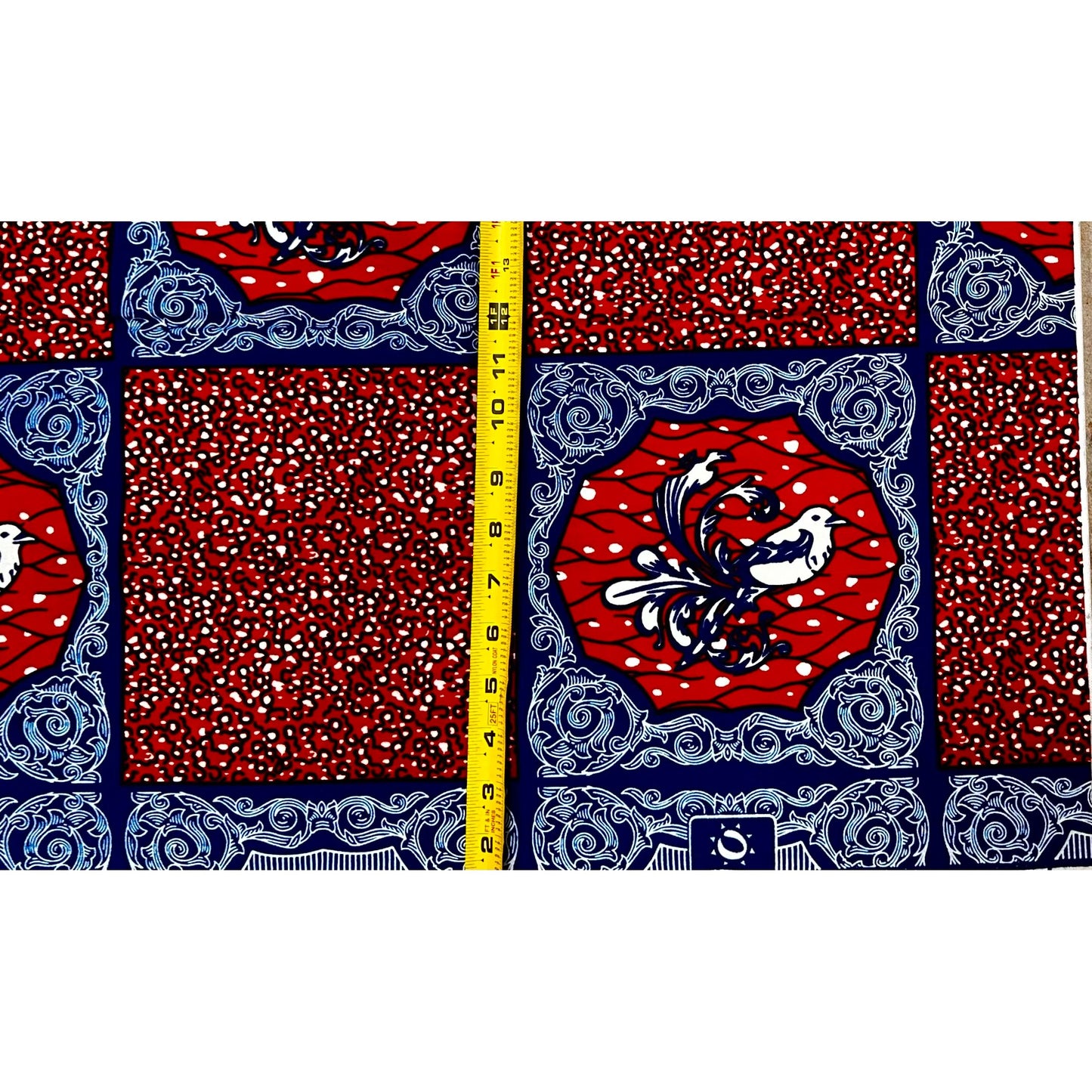 African Print Fabric/ Ankara - Brown, Navy, Cream 'Palace Aviary', 1 YARD