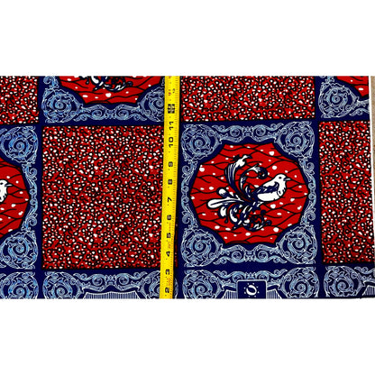 African Print Fabric/ Ankara - Brown, Navy, Cream 'Palace Aviary', 1 YARD