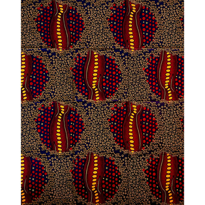 African Print Fabric/ Ankara - Red, Marigold, Blue ‘Backbone' Design, YARD