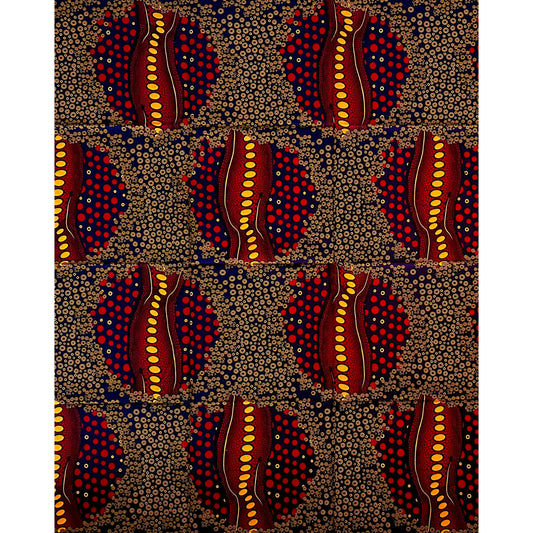 African Print Fabric/ Ankara - Red, Marigold, Blue ‘Backbone' Design, YARD
