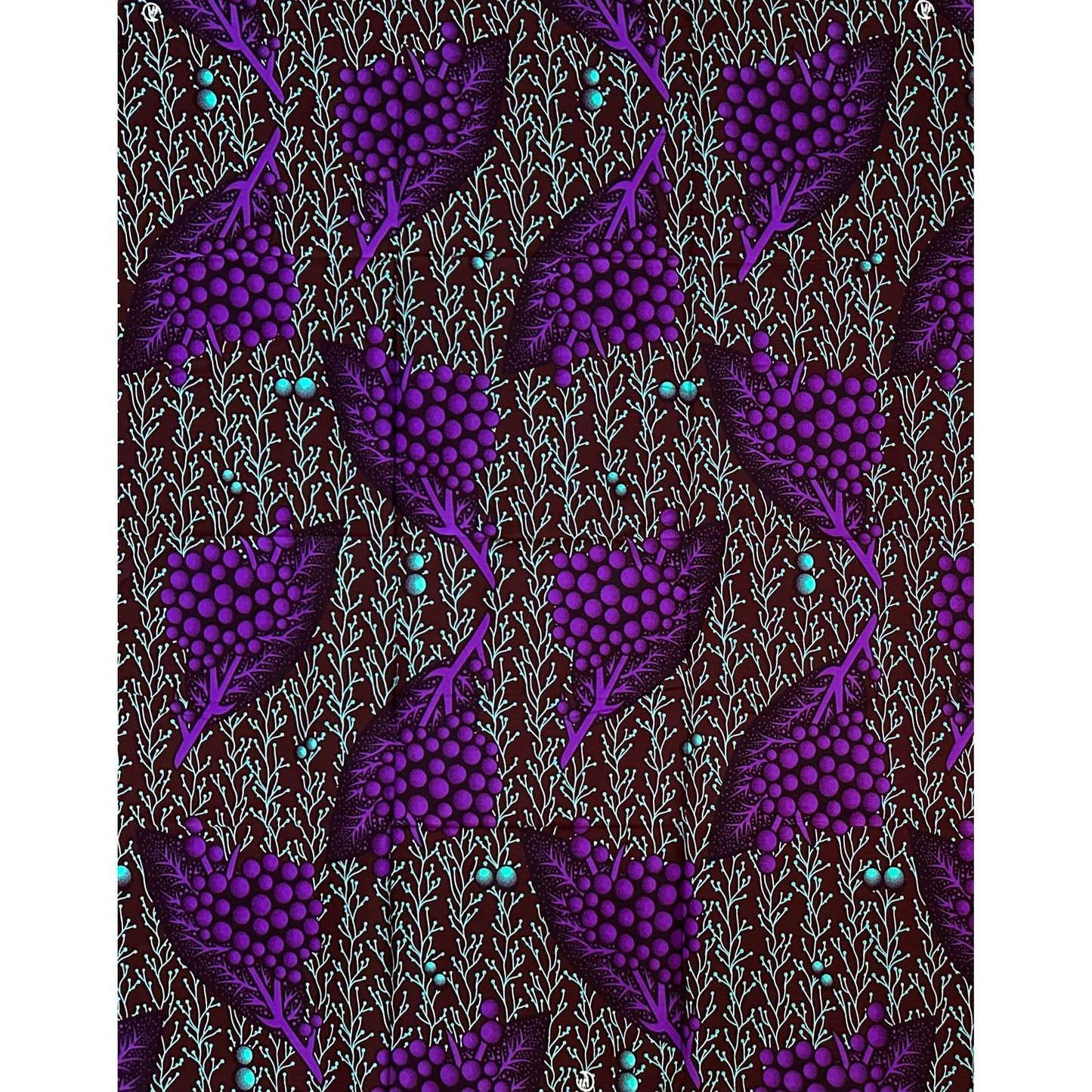 African Print Fabric/ Ankara - Purple, Turquoise, Brown 'Sweetness After Rain,’ 1 YARD